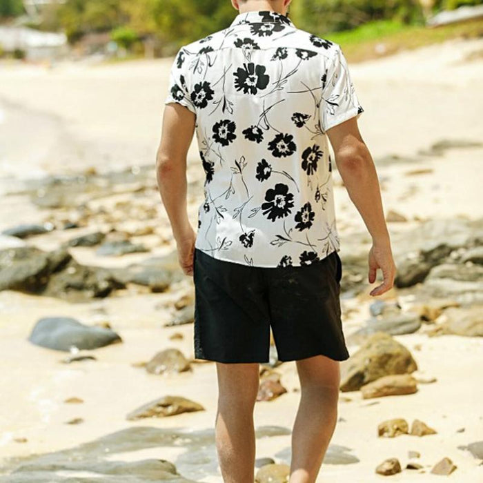 Men'S Short Sleeve Shirt With Floral Print Buttons