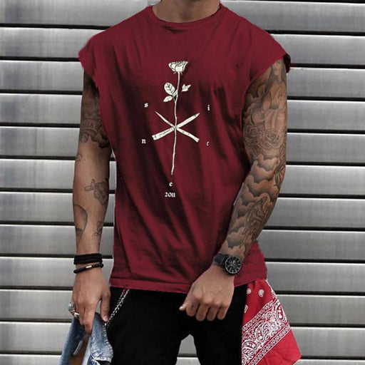 Men's Fashion Rose Print T-shirt Casual