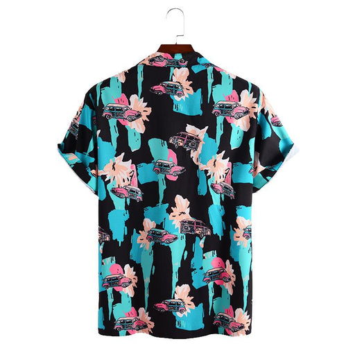 Men'S Car Graffiti Printed Casual Short-Sleeved Shirt