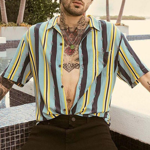 Men Summer Trends Striped Short Sleeves Shirt