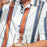Men'S Striped Lapel Button Short Sleeve Shirt
