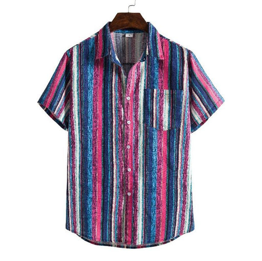 Men'S Summer Striped Short Sleeve Loose Shirt