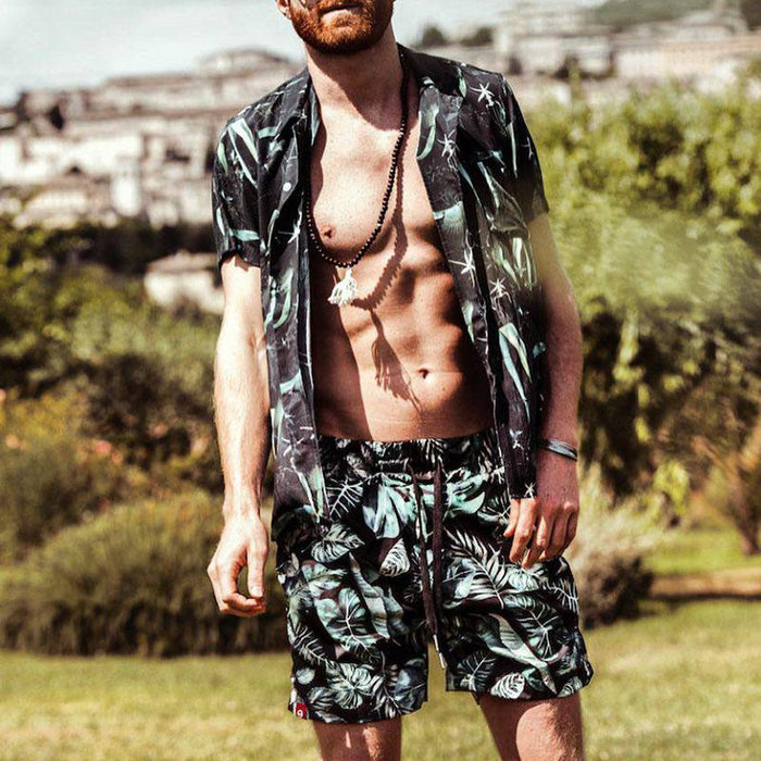 Leaf Print Print Retro Casual Vacation Suit Men