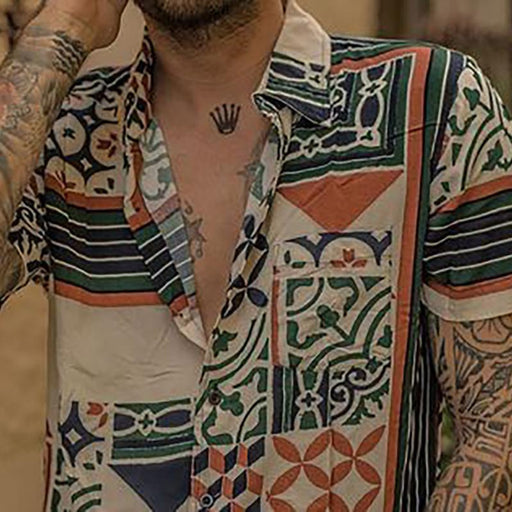 Men Fashion Vintage Pattern Printed Shirts Tops