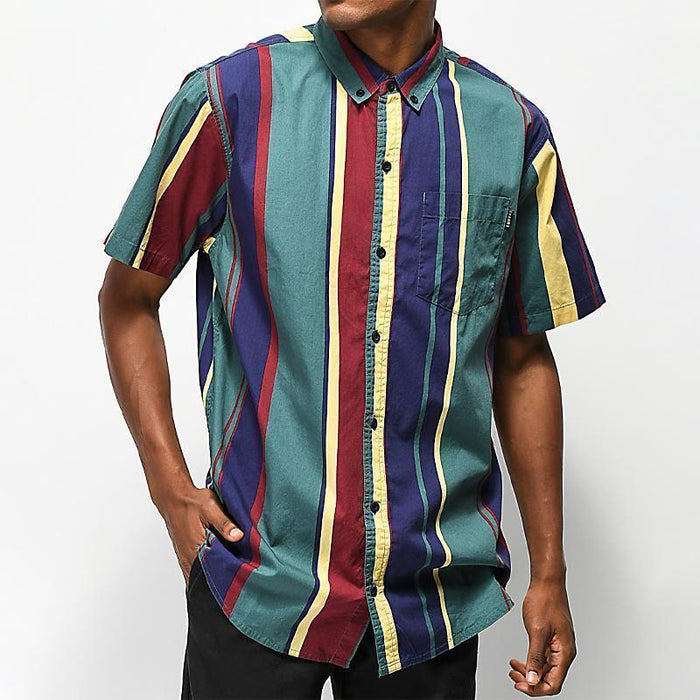 Men Striped Print Short Sleeves Shirt