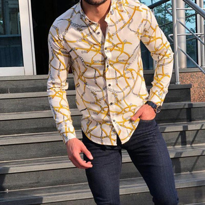 Men'S Creative Digital Printed Long-Sleeved Shirt