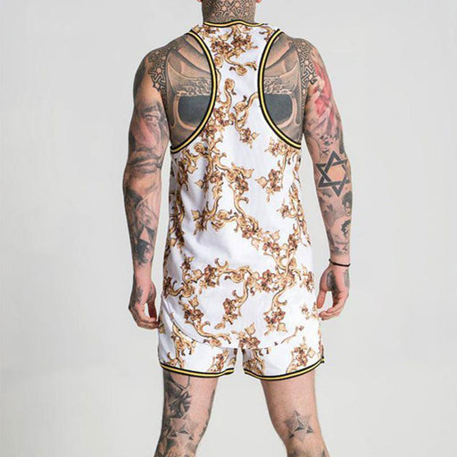 Men Beach Printed Short Sleeves Two-Piece Suits