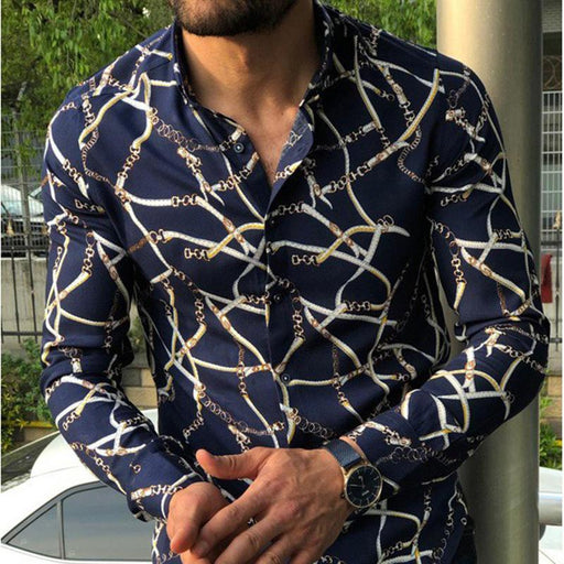 Men'S Creative Digital Printed Long-Sleeved Shirt