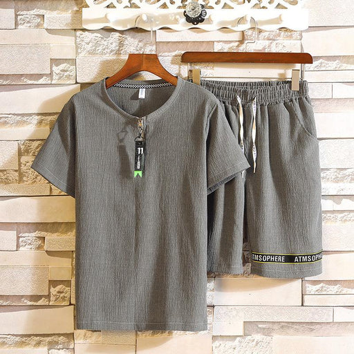 Men's Summer Sets Short Sleeve Tops Drawstring Shorts Casual Suits
