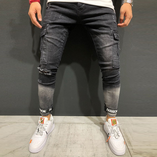Fashion Men'S Broken Holes Middle Waist Jeans