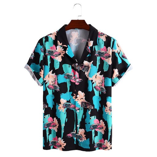 Men'S Car Graffiti Printed Casual Short-Sleeved Shirt