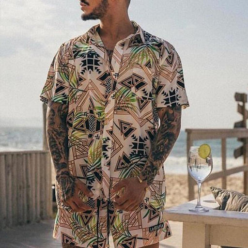Men's Casual Holiday Printed Shirt Shorts Two-piece Suit