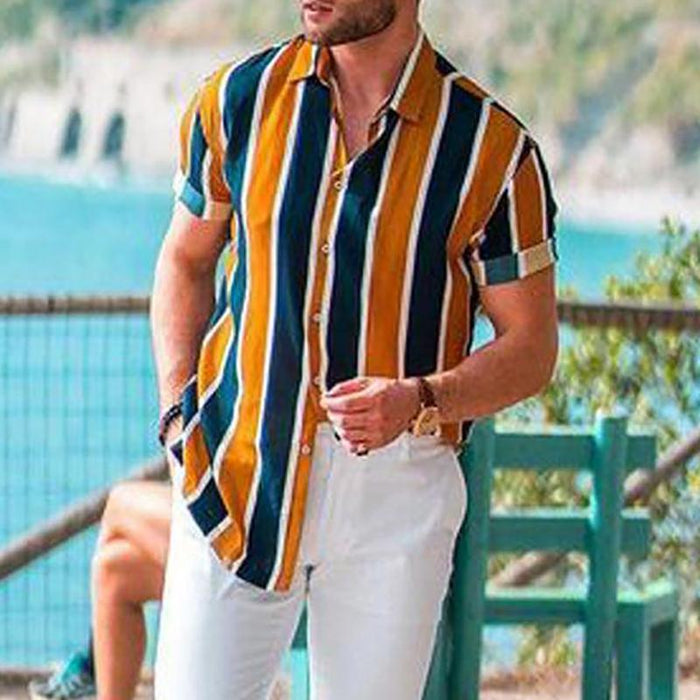 Men Casual Short Sleeves Striped Shirt
