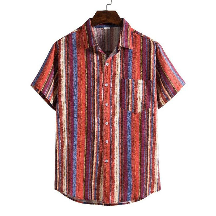 Men'S Summer Striped Short Sleeve Loose Shirt