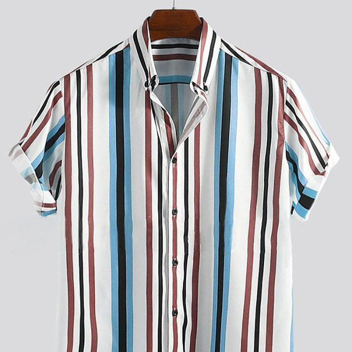 Men Blue Striped Printed Lapel Shirt