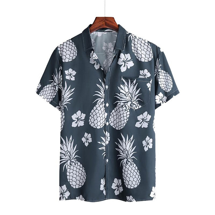 Men'S Beach Retro Print Loose Shirt