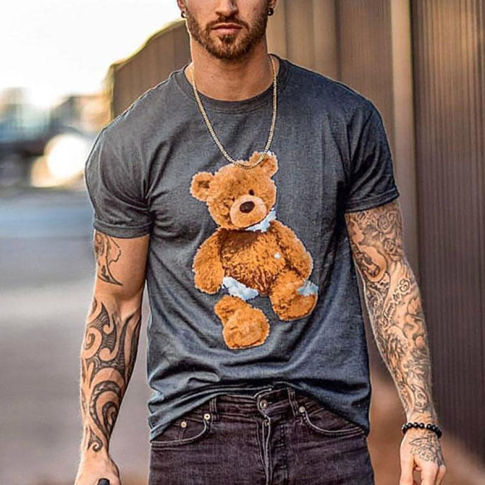 Men's Round Neck Short Sleeve Bear T-shirt