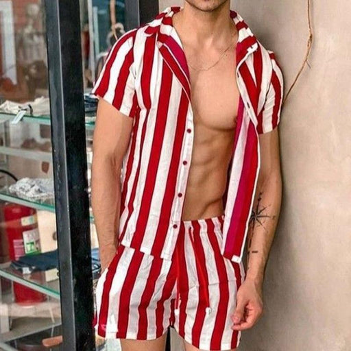 Men Casual Style Striped Two-Piece Suits