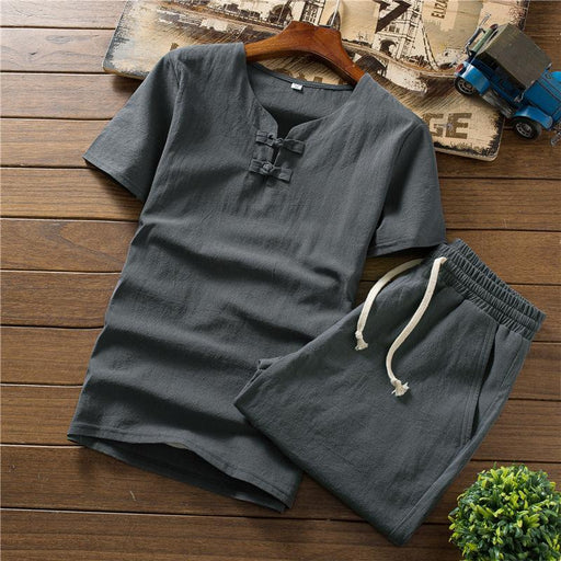 Men's Casual Solid Color Short-sleeved T-shirts + Shorts Outdoor Sports Two Sets