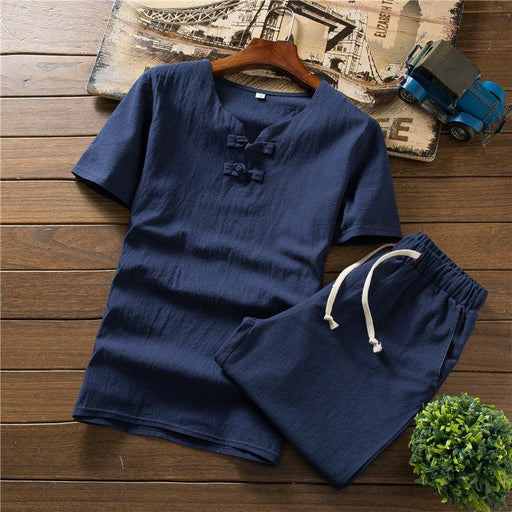 Men's Casual Solid Color Short-sleeved T-shirts + Shorts Outdoor Sports Two Sets