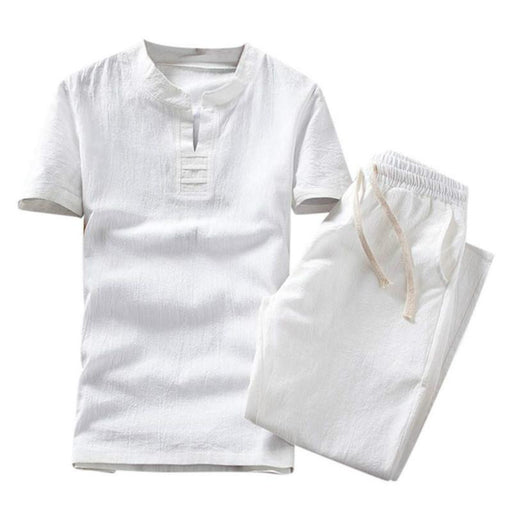 Men Shorts Suit Summer Fashion Casual Cotton Linen Short Sleeve Tracksuit