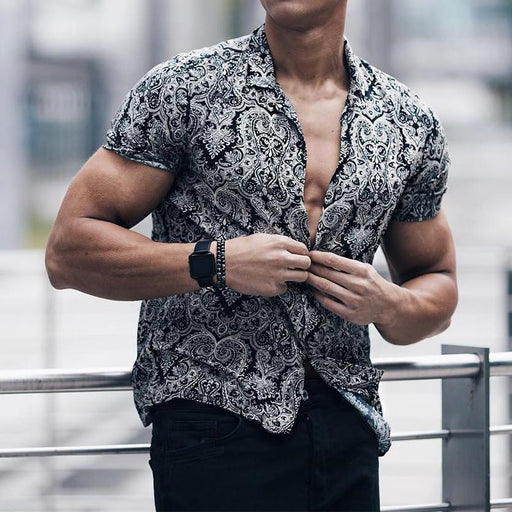Men'S Totem Print Beach Short Sleeve Shirt
