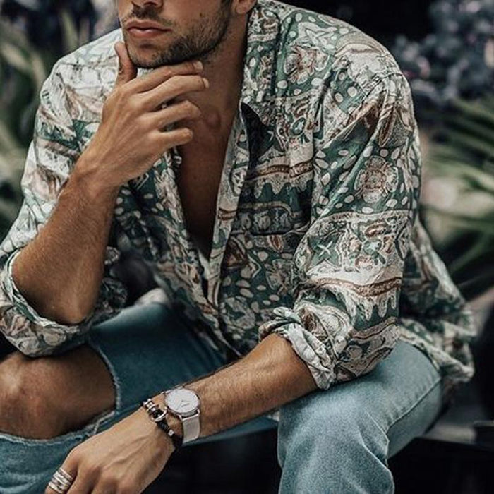 Retro Casual Vacation Casual Shirt Men