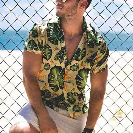 Men's Casual Holiday Leaf Print Short Sleeve Shirt