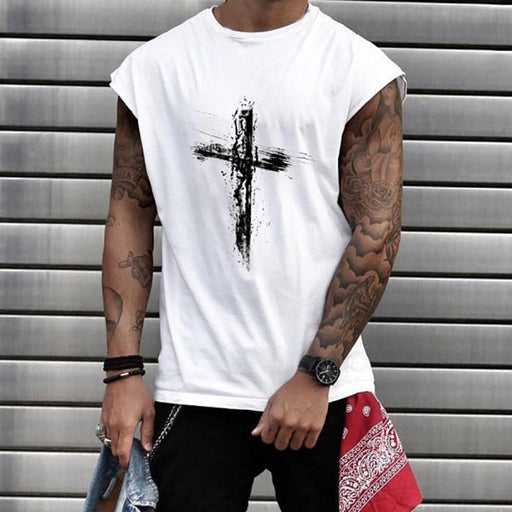 Men's Round Neck Short Sleeve Cross T-shirt