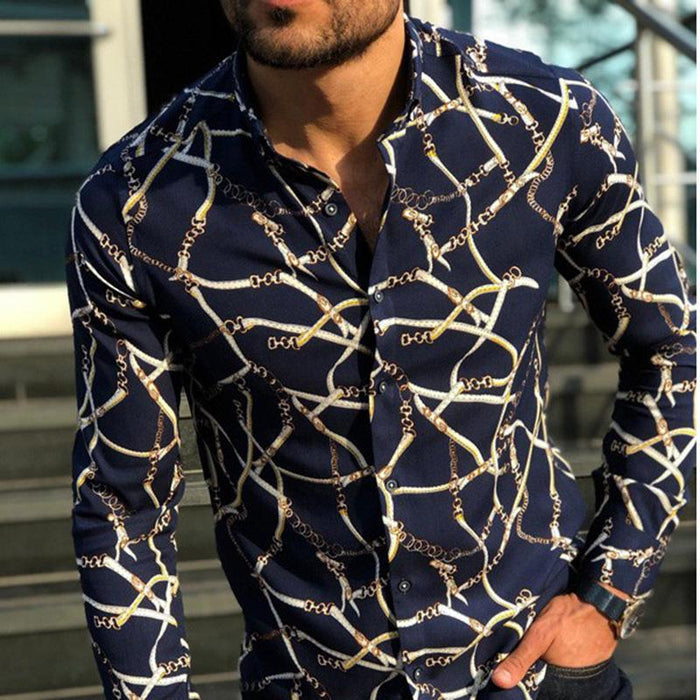 Men'S Creative Digital Printed Long-Sleeved Shirt