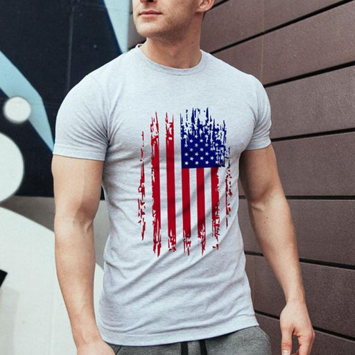 Men's Leisure Sports Fitness Flag Printed T-shirt