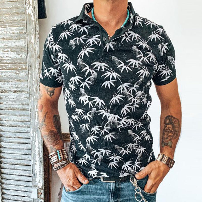Men's Casual Retro Leaf Print Short Sleeves