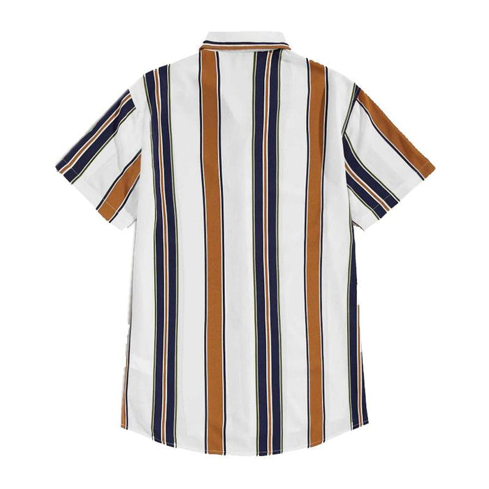 Men'S Striped Lapel Button Short Sleeve Shirt
