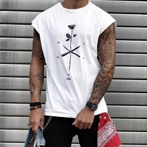 Men's Fashion Rose Print T-shirt Casual