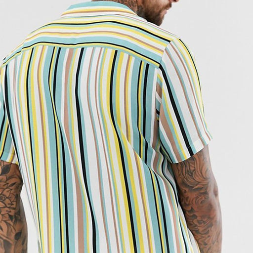 Men Lapel Short Sleeve Striped Printed Shirts