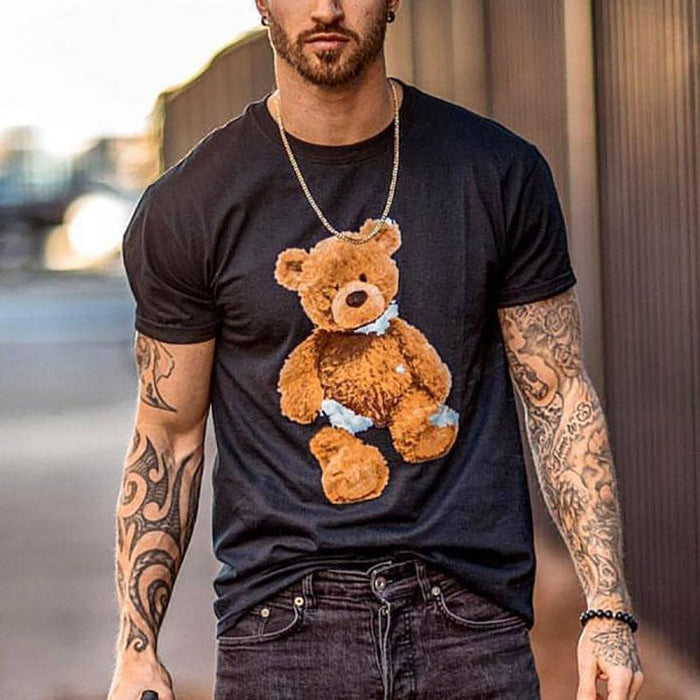 Men's Round Neck Short Sleeve Bear T-shirt