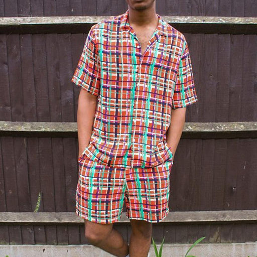 Men'S Summer Color Matching Plaid Loose Suit