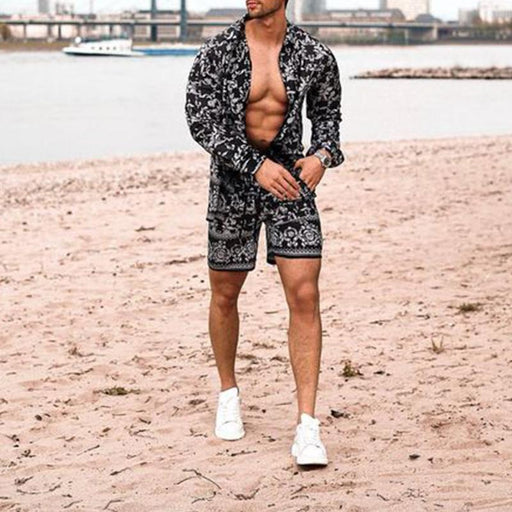 Beach Holiday Leaf Print Casual Suit Men
