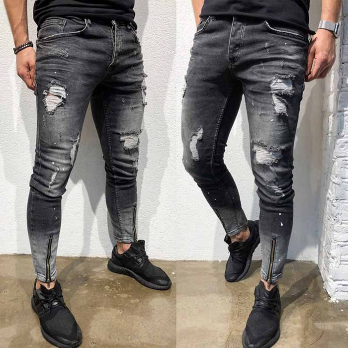Men's Fashion Ripped Foot Zipper Jeans