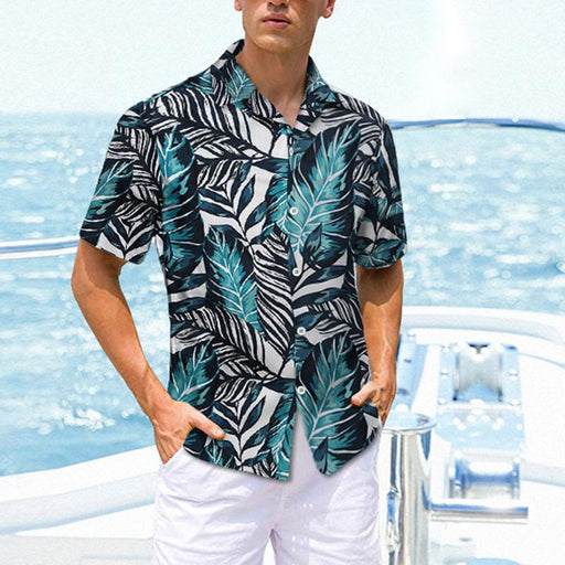 Men'S Casual Printed Lapel Short Sleeve Shirt