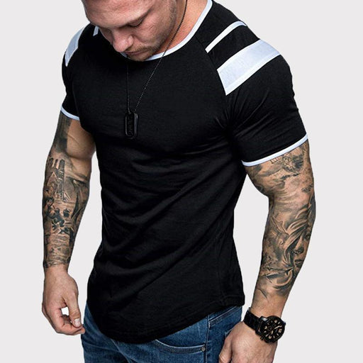 Men's Round Neck Color-Block Casual Cotton T-Shirt