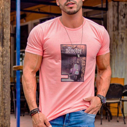 Pink Printed Muscular Men's Fitness Short Sleeve