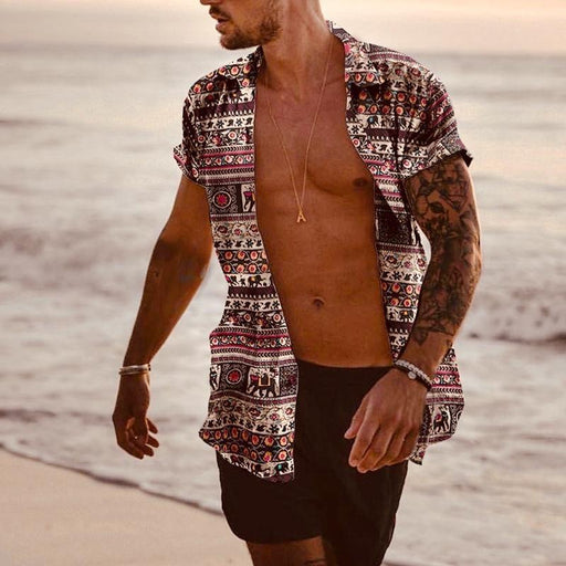 Beach Holiday Leaf Print Casual Suit Men