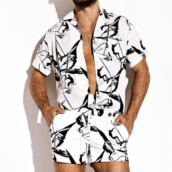 Men's Printed Casual Wear Two-piece Suit