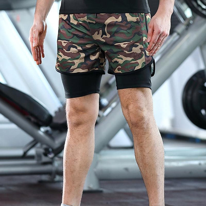 Camouflage Fake Two Pieces Double Layer Men's Shorts