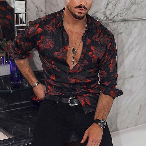 Men's Casual Holiday Leaf Print Short Sleeve Shirt
