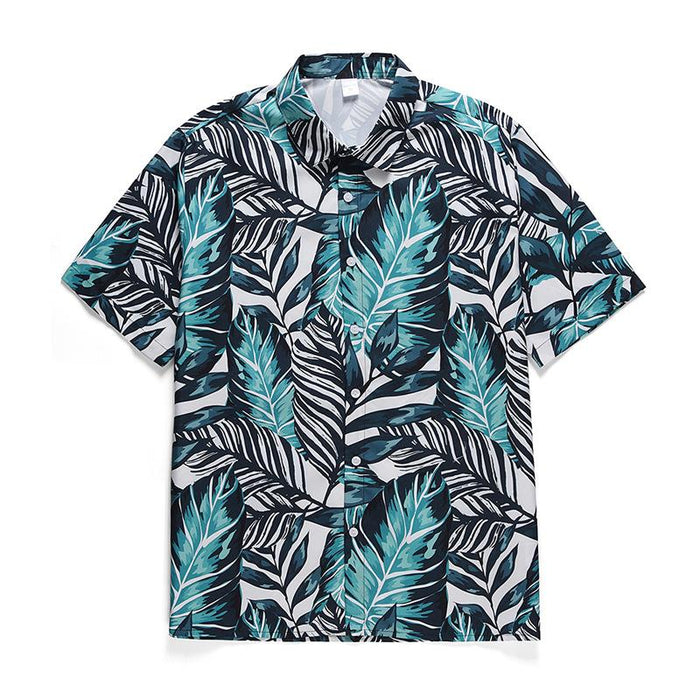Men'S Casual Printed Lapel Short Sleeve Shirt