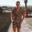 Men's Casual Leopard Print Beach Short Sleeve Shirt Suit