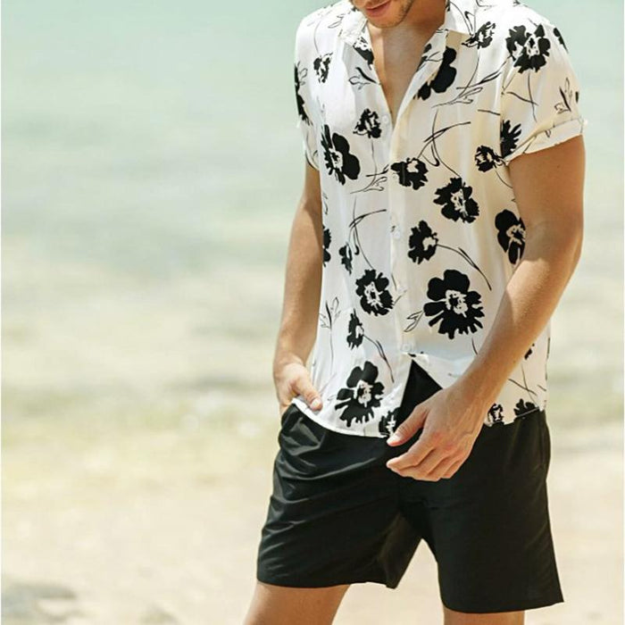 Men'S Short Sleeve Shirt With Floral Print Buttons