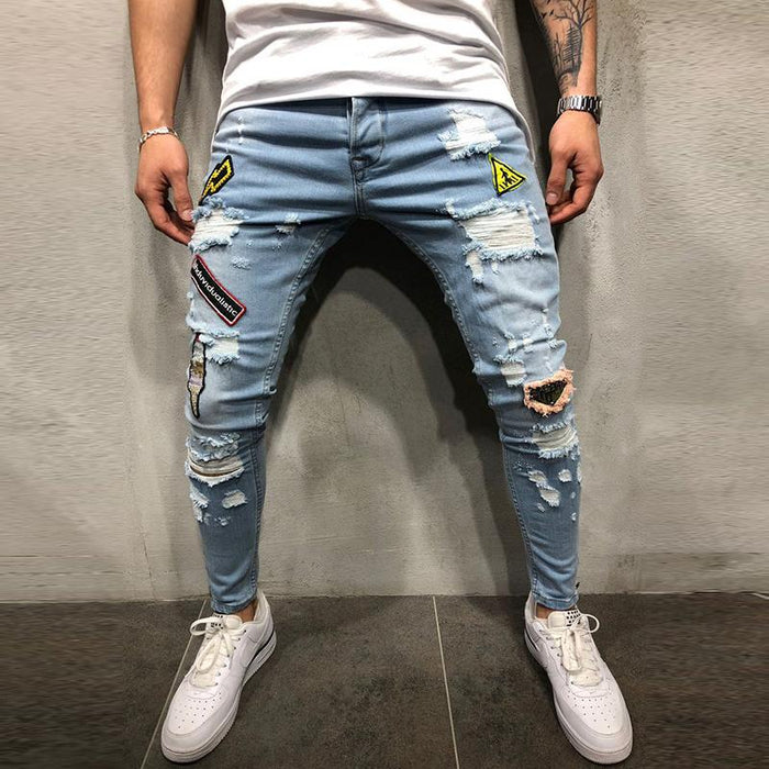 Men's Casual Slim Hole Graffiti Jeans